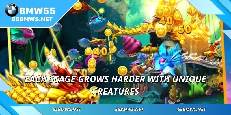 Each stage grows harder with unique creatures