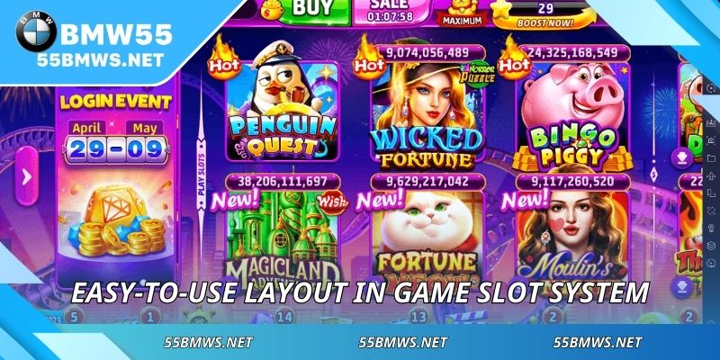 Easy-to-use layout in game slot system